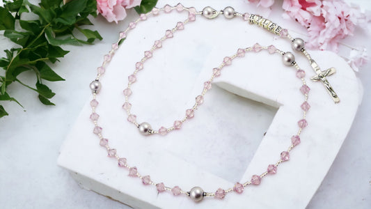 Pink Name Crystal Rosary, Personalize and then Customize Colors
