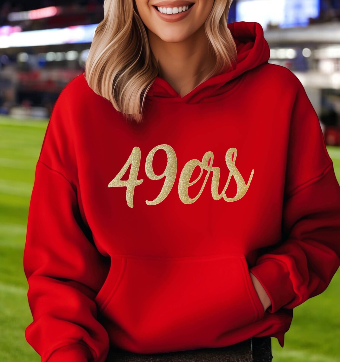49ers Glitter Hoodie in Red & Gold for Women Hooded Sweatshirt, San Francisco