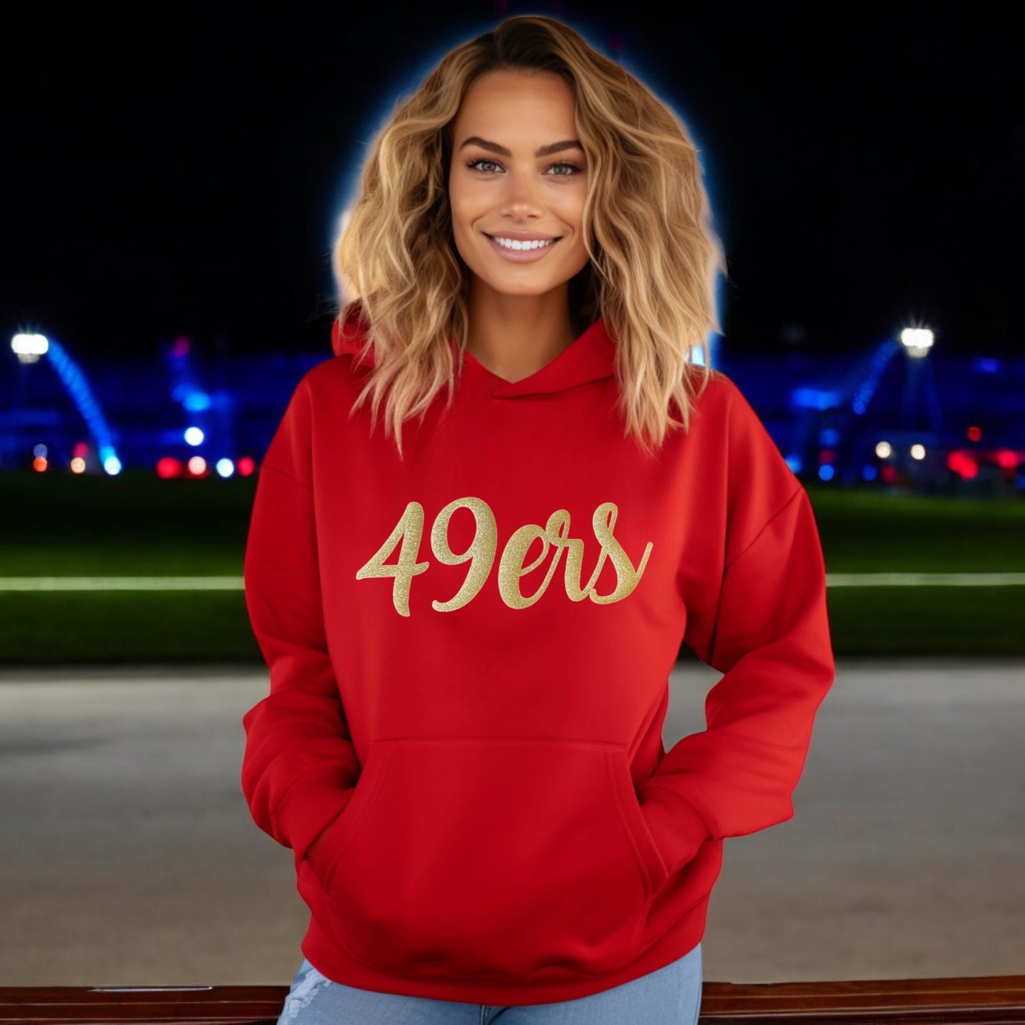 49ers Glitter Hoodie in Red & Gold for Women Hooded Sweatshirt, San Francisco