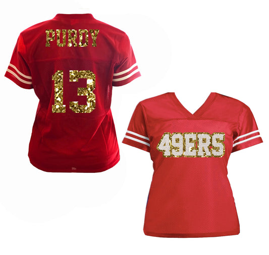 Purdy 49ers Glitter Jersey for Women, Brock San Francisco Football Shirt