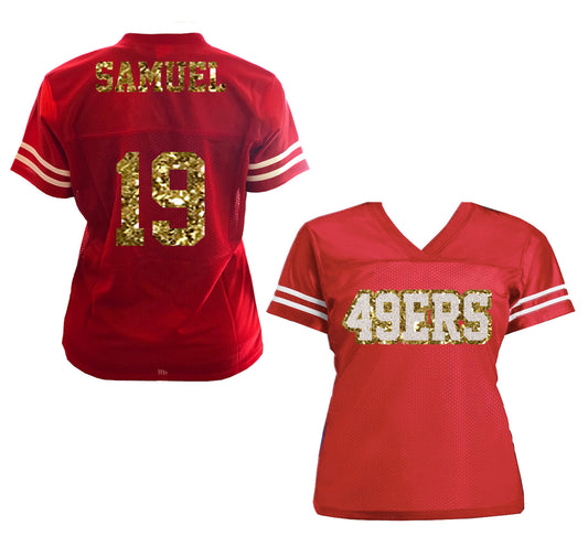 Samuel 49ers Glitter Jersey for Women, Deebo San Francisco Football Shirt