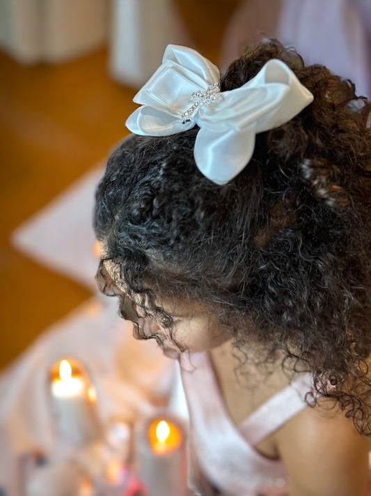 White Cross Rhinestone Hair Bow Clip, Baby or Big Girl, Baptism, Communion