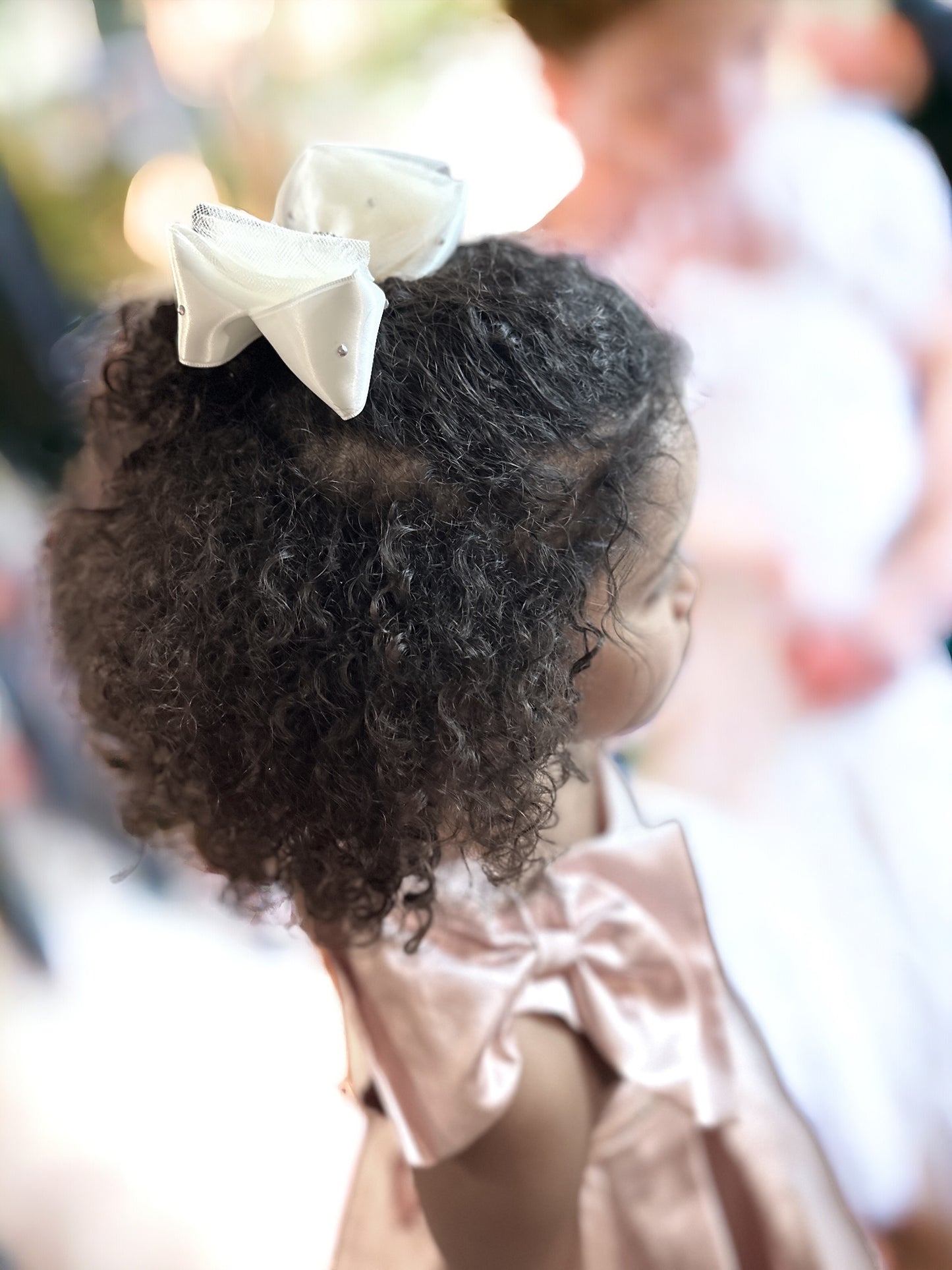 White Crystal Rhinestone Tulle Hair Bow Clip for Girls