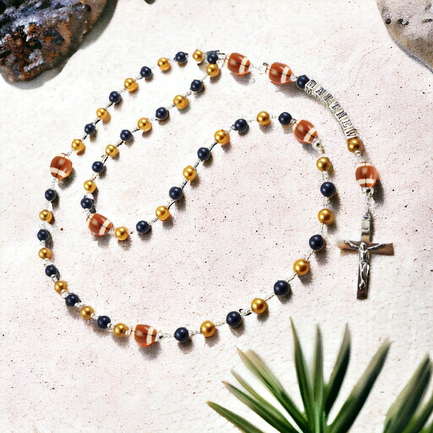 Football Customized Rosary, Pearl, Personalized Name, Boys & Girls