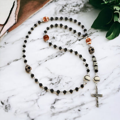Baseball Crystal Rosary Beads, First Communion Gift, Boys & Girls