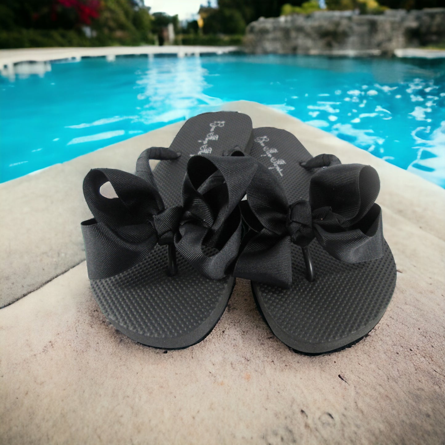 Black Flip Flops with Cute Bows