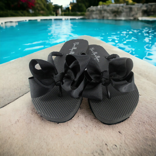 Black Flip Flops with Cute Bows