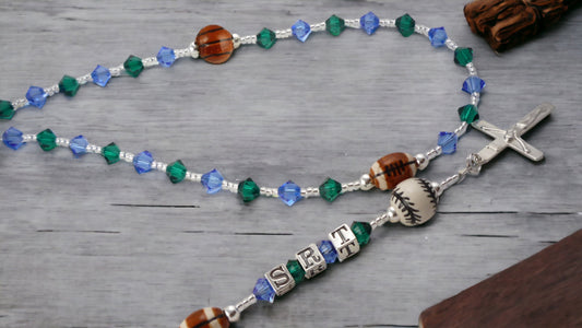 Baseball, Basketball, Football Rosary, Customized Crystal First Communion Beads