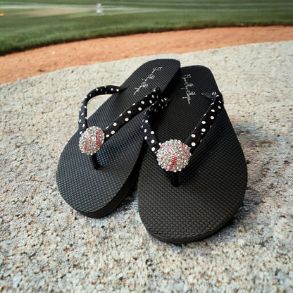 Chevron Baseball Rhinestone Flip Flops for Ladies & Girls Sports Sandals - Customizable