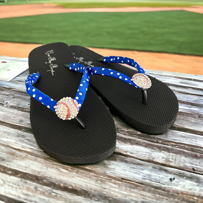Customizable Baseball Rhinestone Flip Flops, Ladies & Girls