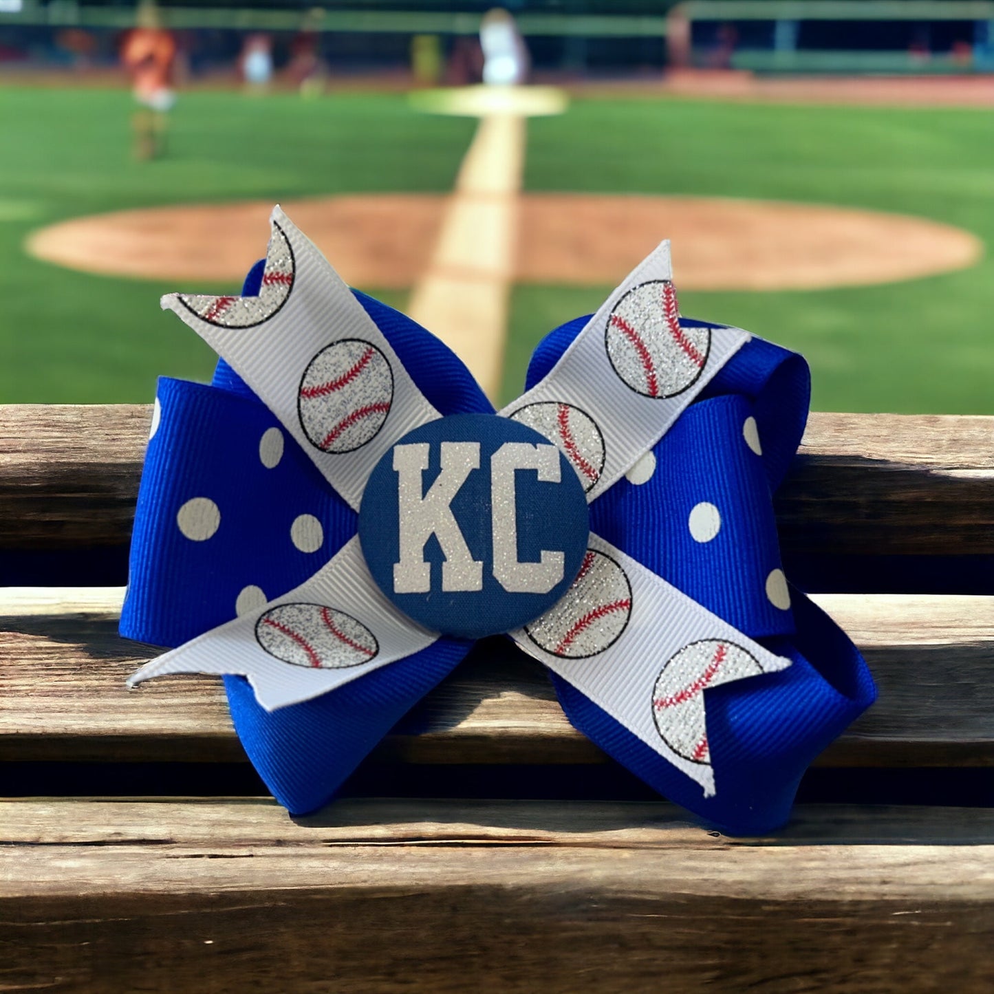 Football Glitter Hair Bow with Number or Initials, KC Chiefs Red Gold White