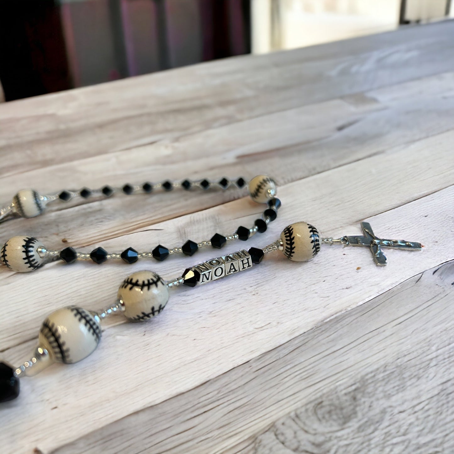 Baseball Crystal Rosary Beads, First Communion Gift, Boys & Girls