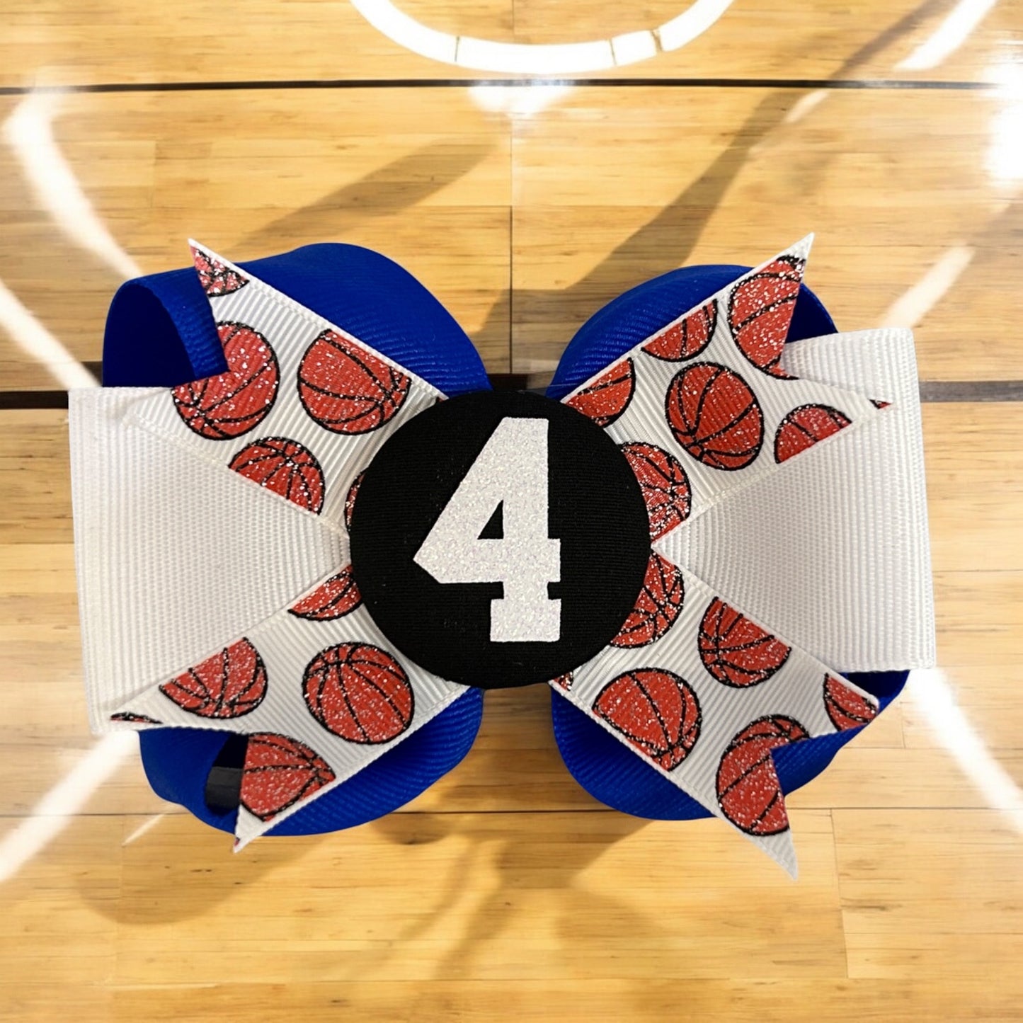 Basketball Glitter Hair Bow with Personalized Number or Initial