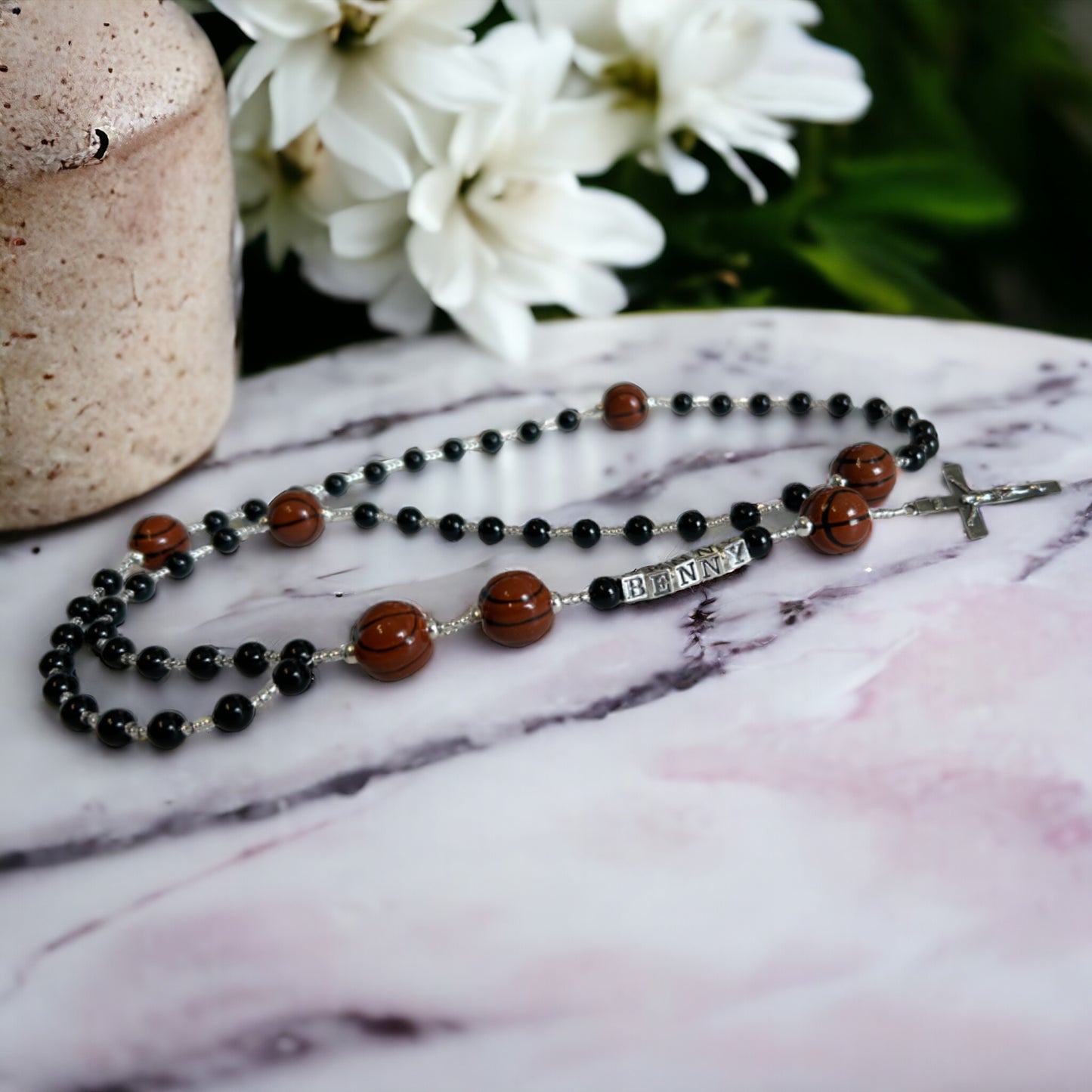 Football Customized Rosary, Pearl, Personalized Name, Boys & Girls