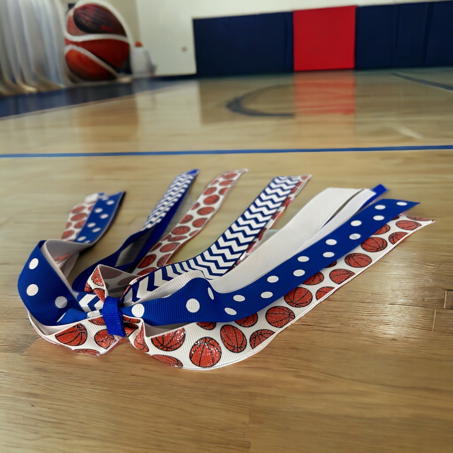 Electric Royal Blue Basketball Bow with Glitter Sport Ribbons