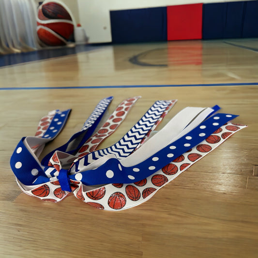 Electric Royal Blue Basketball Bow with Glitter Sport Ribbons