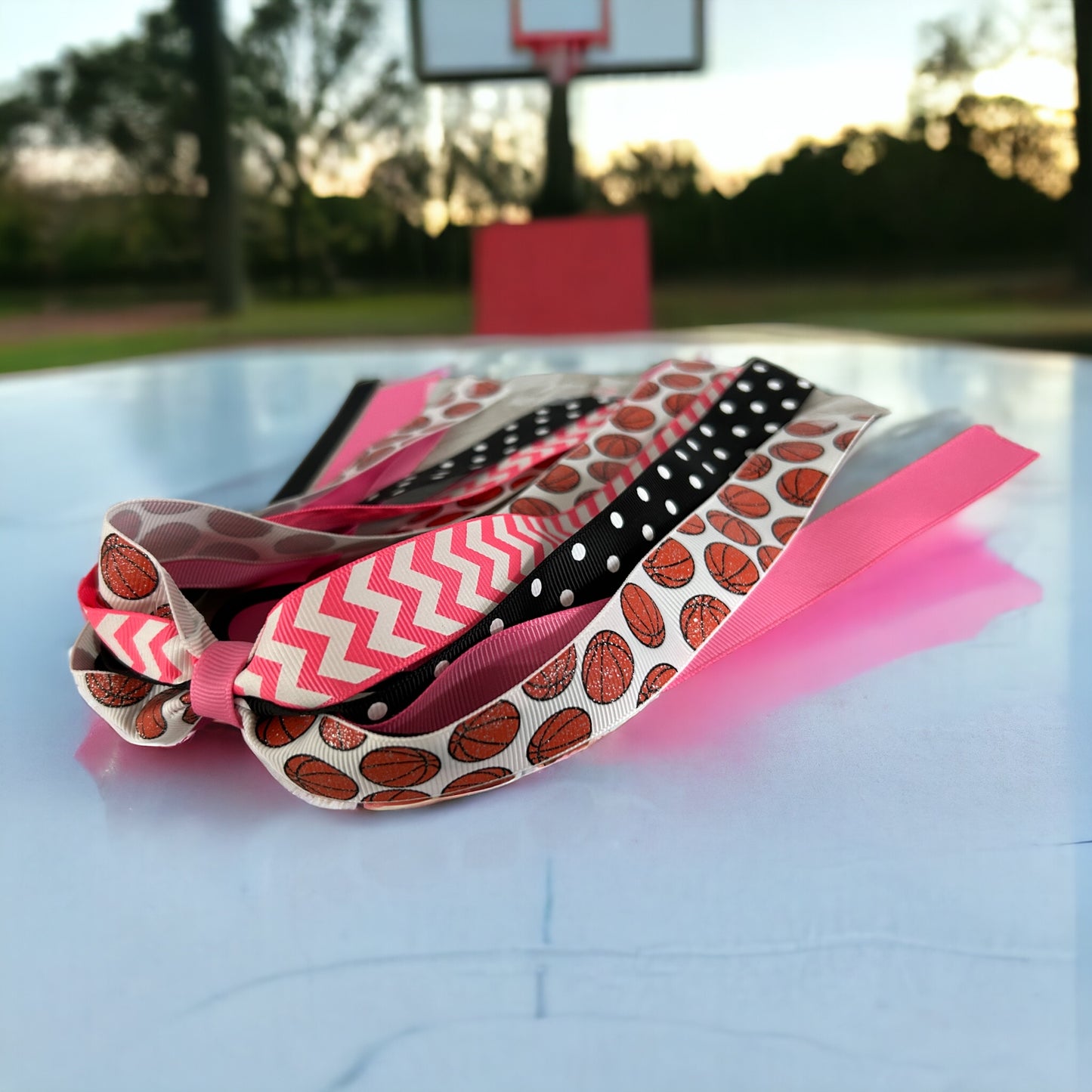 Basketball Glitter Hair Ponytail Bow for Girls , Black White or Customize Colors