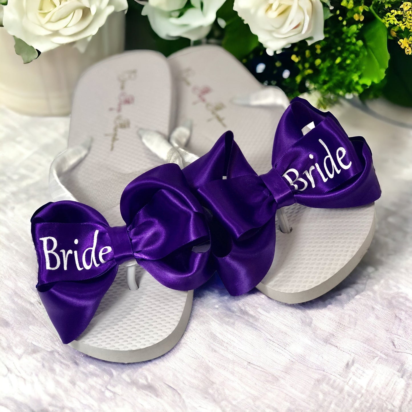 Rose Gold Pink glitter Bride Bow Flip Flops for Bridal Shoes