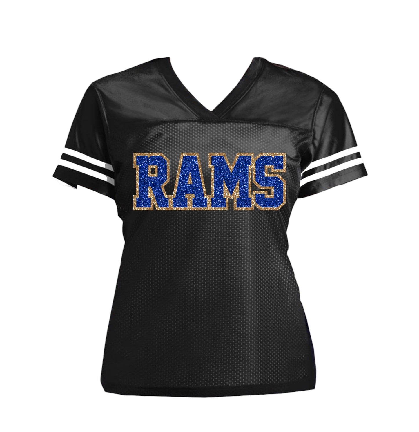 Rams Glitter Women's Football Jersey, Los Angeles Bling Shirt