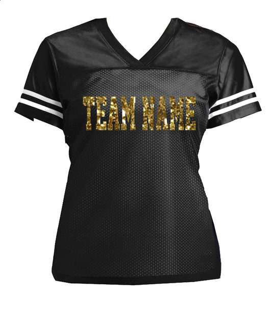 Women's Glitter Football Jersey with Team Name on the Front