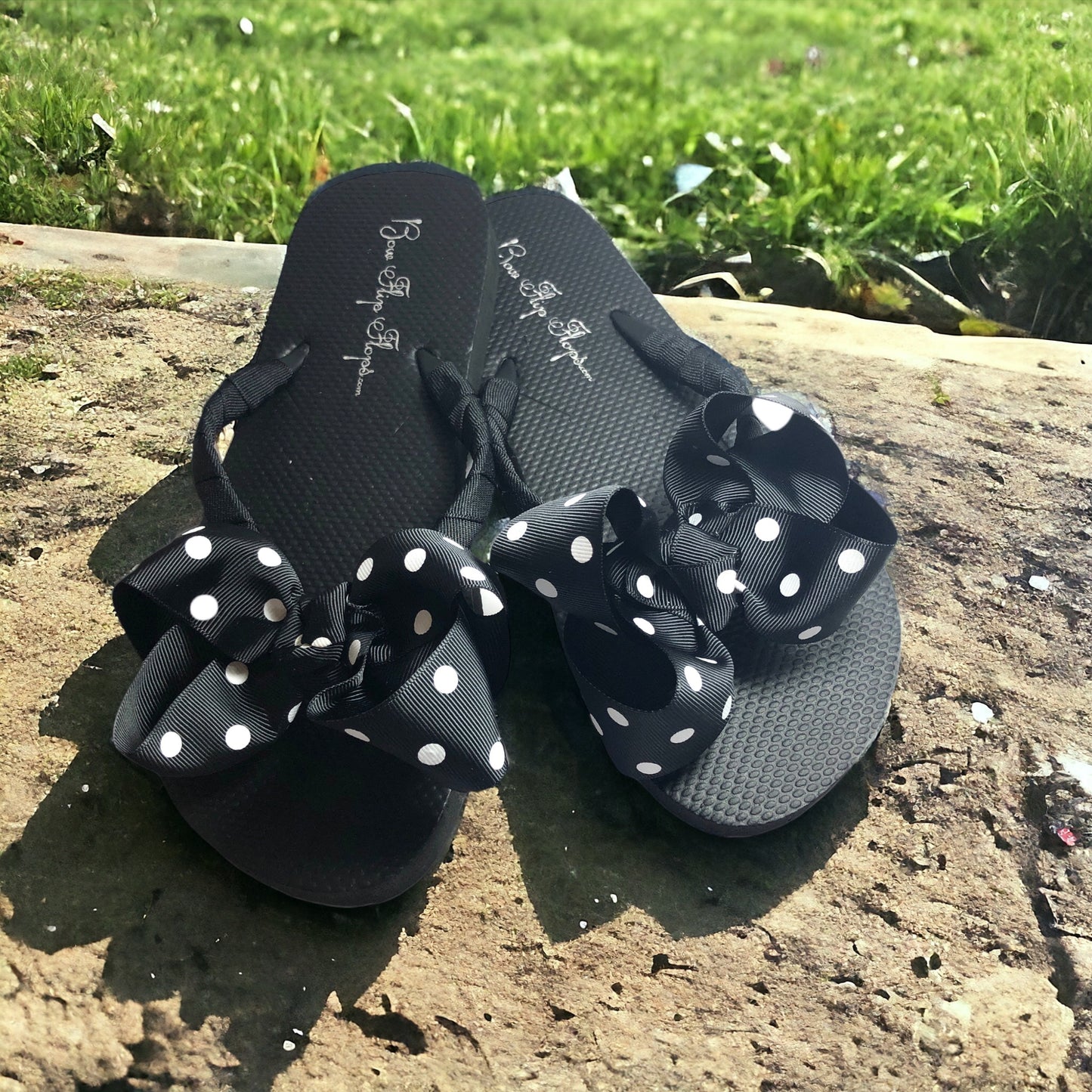 Black Flip Flops with Cute Bows