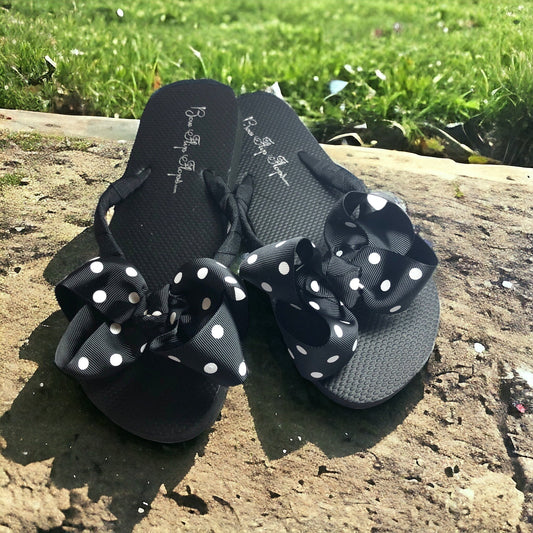 Polka Dot Bow Flip Flops - Black or Customize Color
