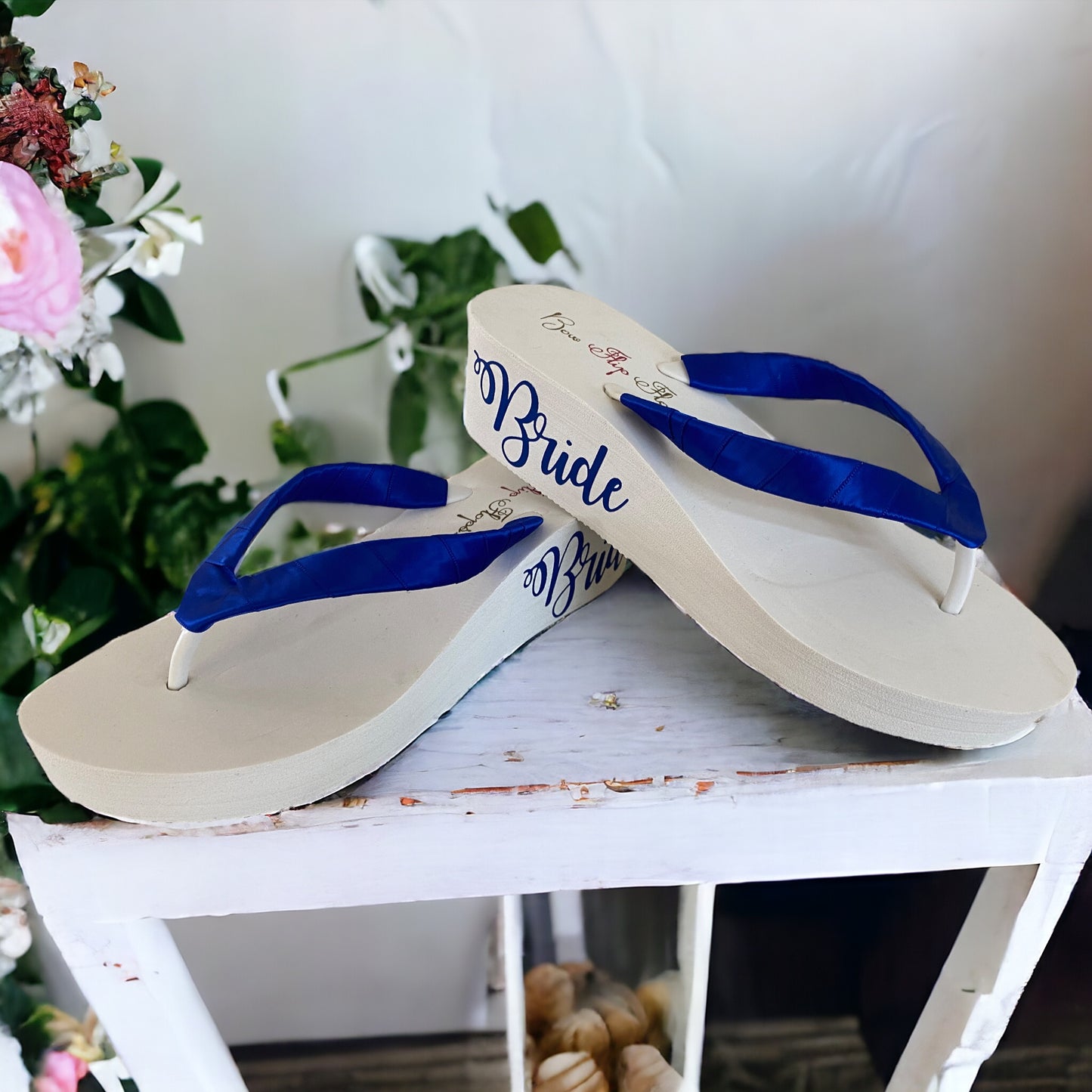 High 3.5 Inch Bride Wege Flip Flops in Black & White