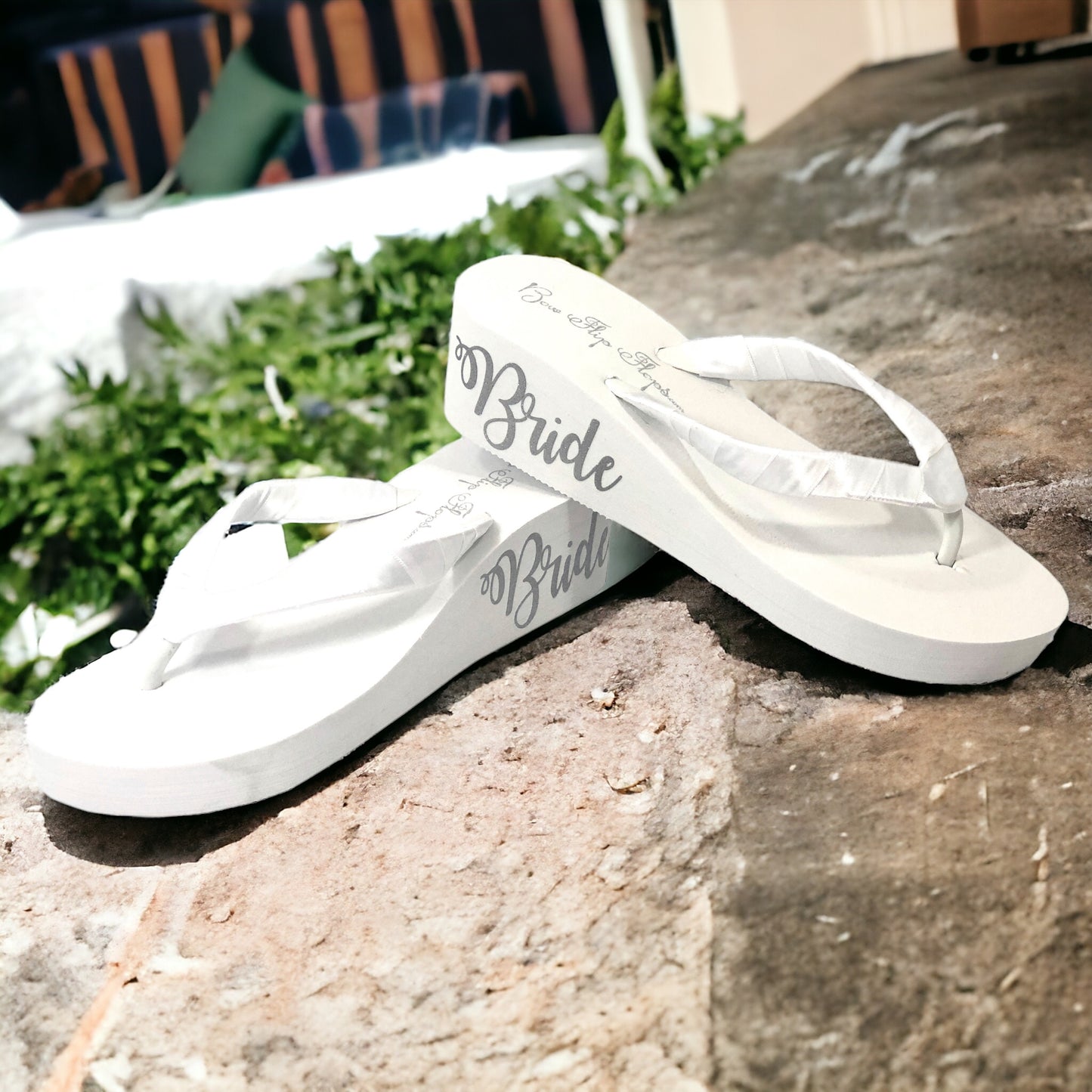 High 3.5 Inch Bride Wege Flip Flops in Black & White