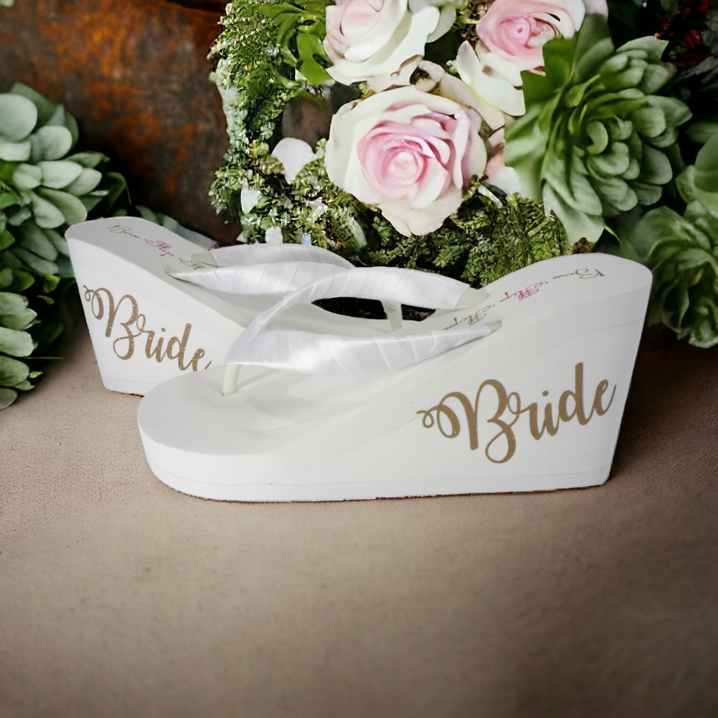 Navy High Wedge Bride Flip Flops, Choose Your Wedding Colors & Heel Height