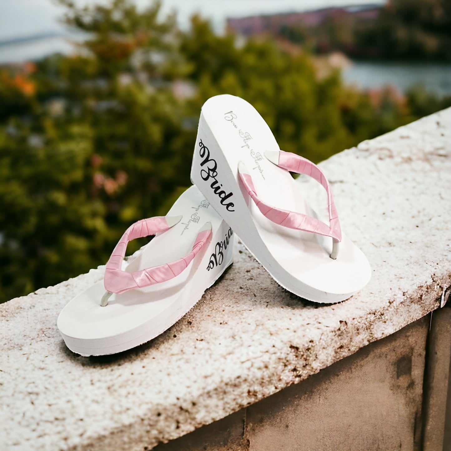 High 3.5 Inch Bride Wege Flip Flops in Black & White