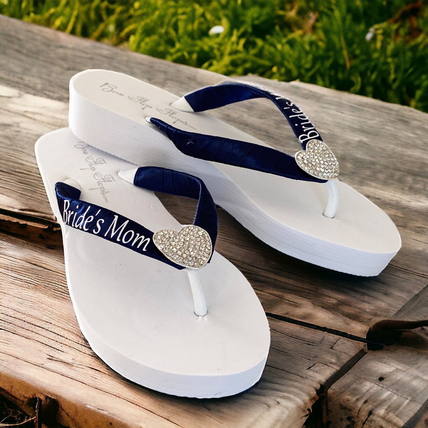 Wifey Flip Flops with Rhinestone Lace Embellishment , White Ivory & Silver