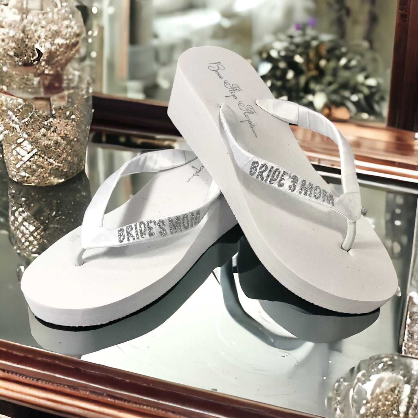 Maid of Honor & Wedding Party Glitter Satin Flip Flops