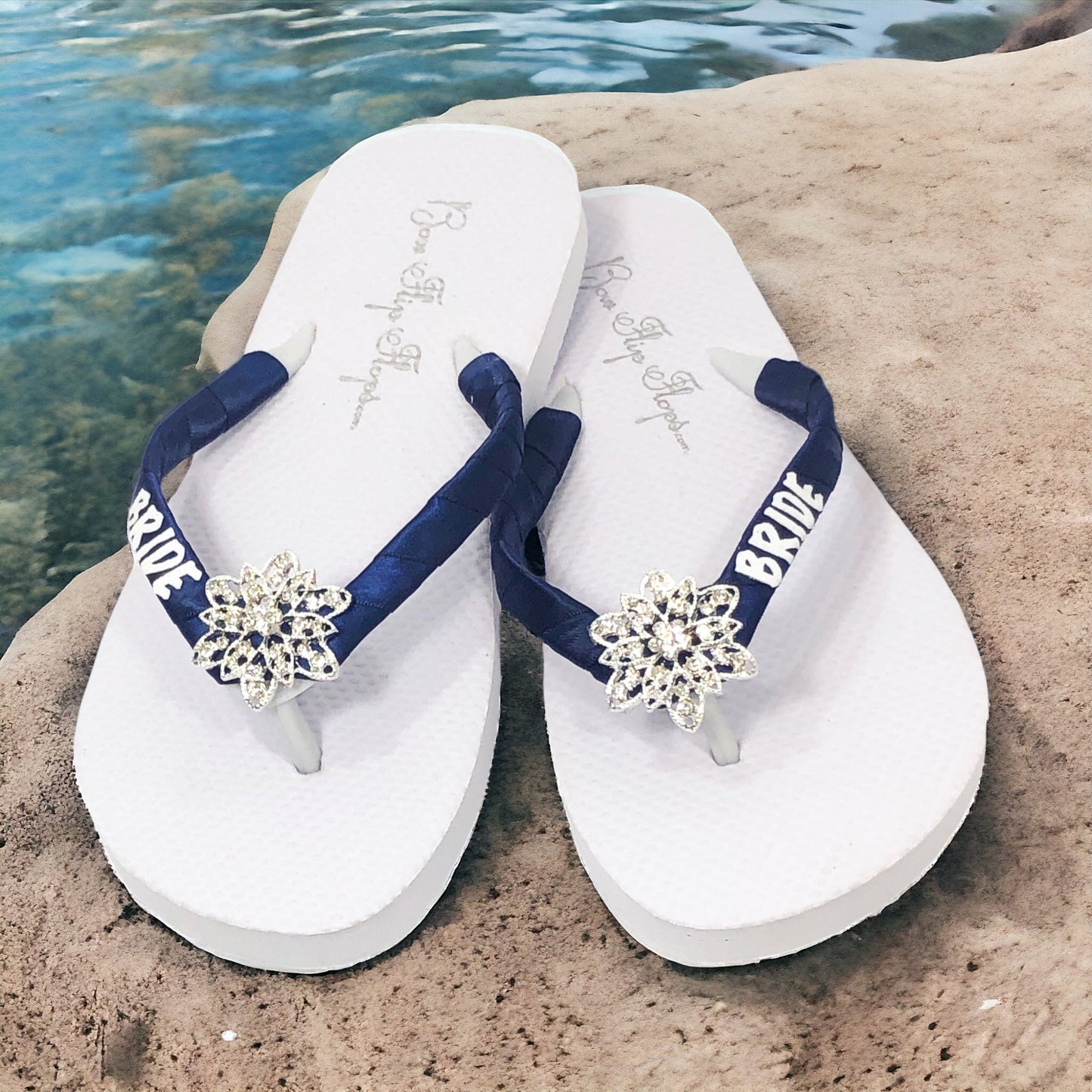 Royal Blue & Silver Wifey Glitter & Rhinestone Flip Flops