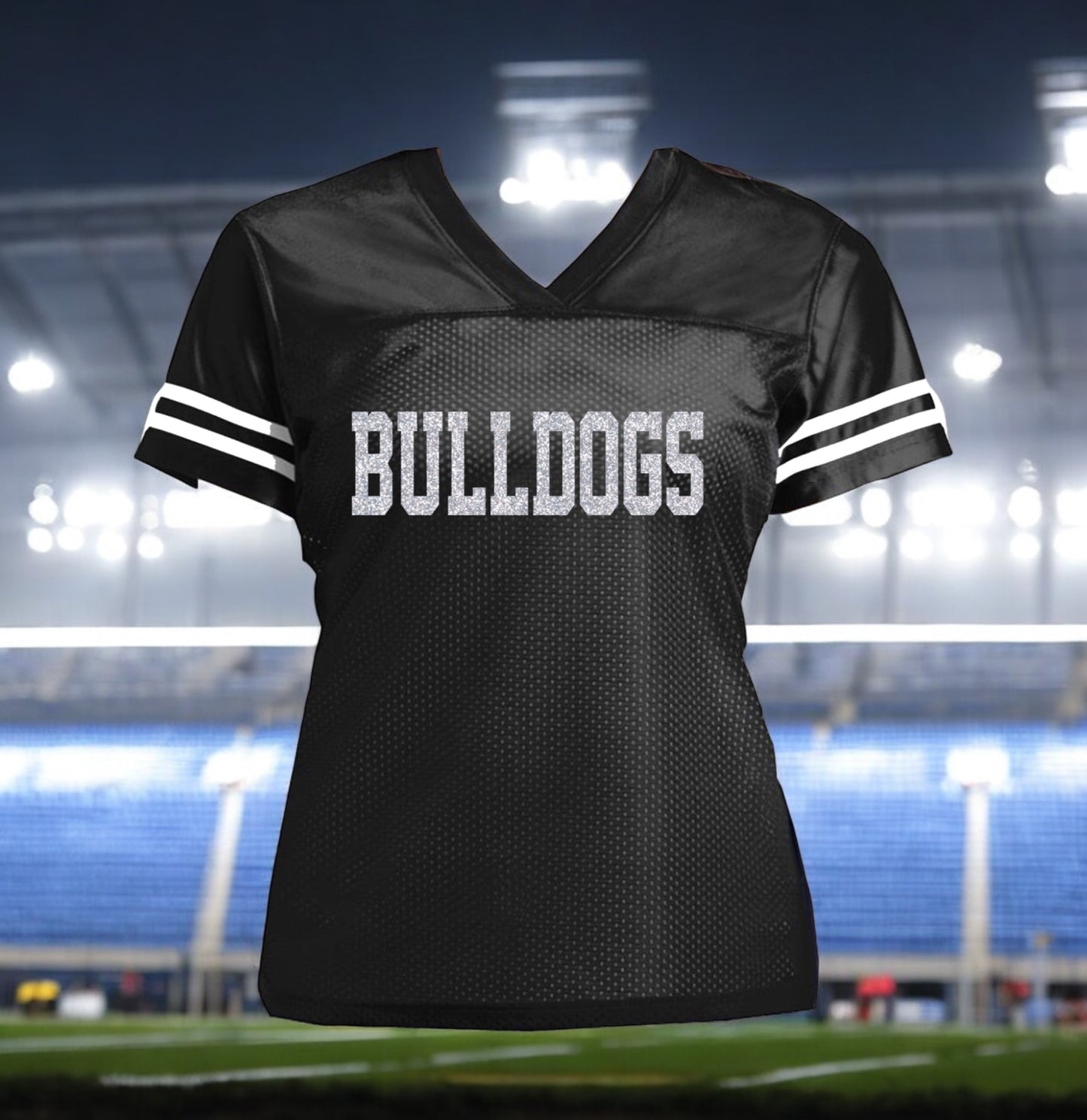 Women's Glitter Football Jersey with Team Name on the Front