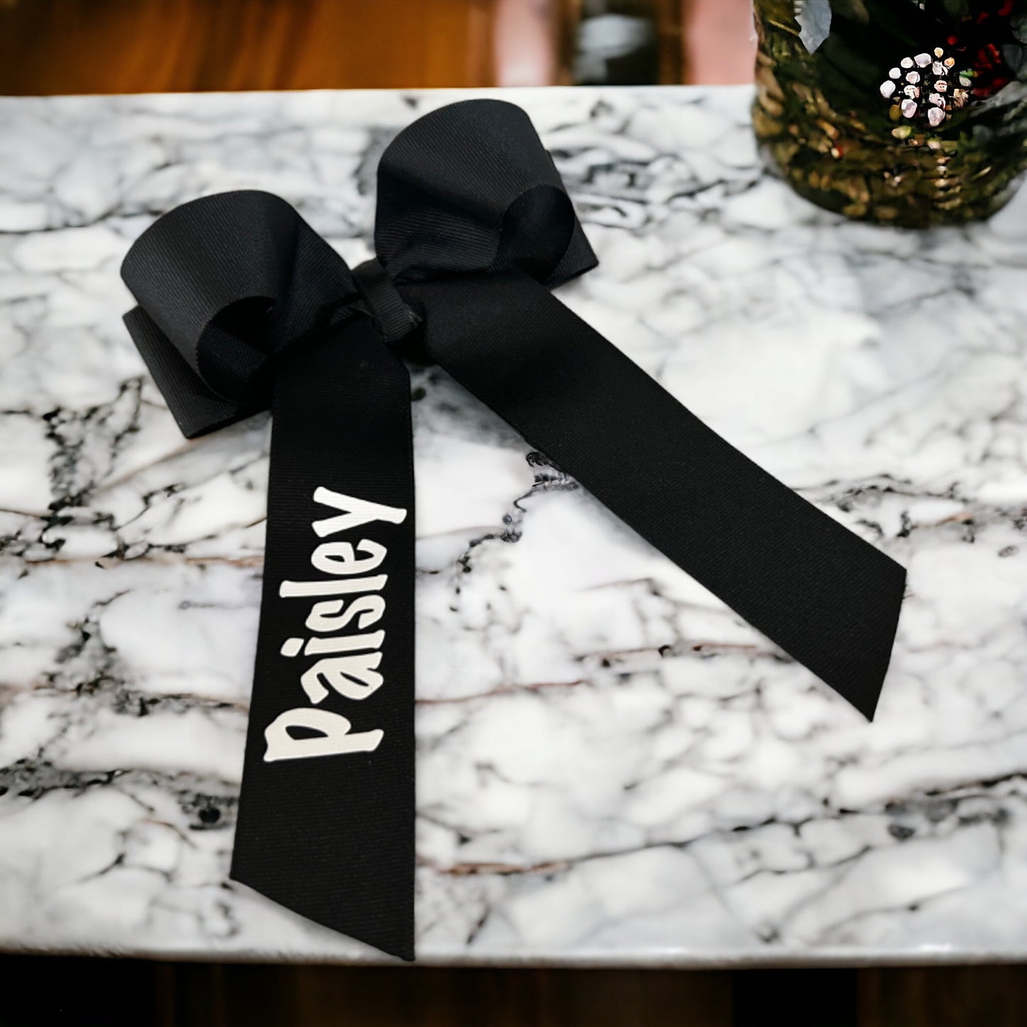 Name & Number Personalized Hair Bow with Tails , Choose your Colors
