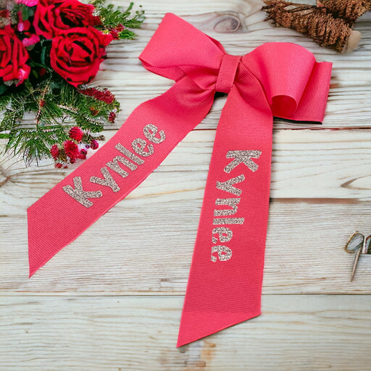 Cheer Hair Bow with Customizable Glitter Name Personalized