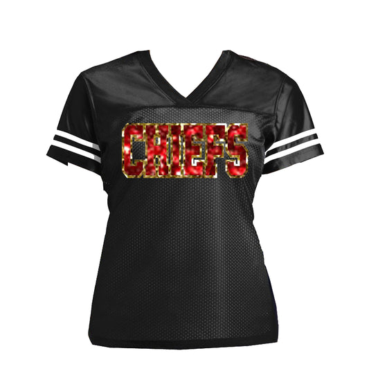 Black Chiefs Kansas City Glitter Women's Football Jersey