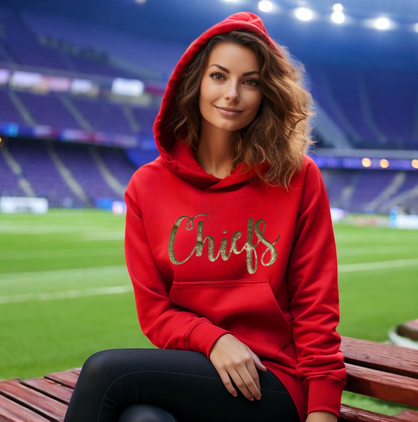 Glitter Chiefs Hoodie in Red & Gold for Women Hooded Sweatshirt