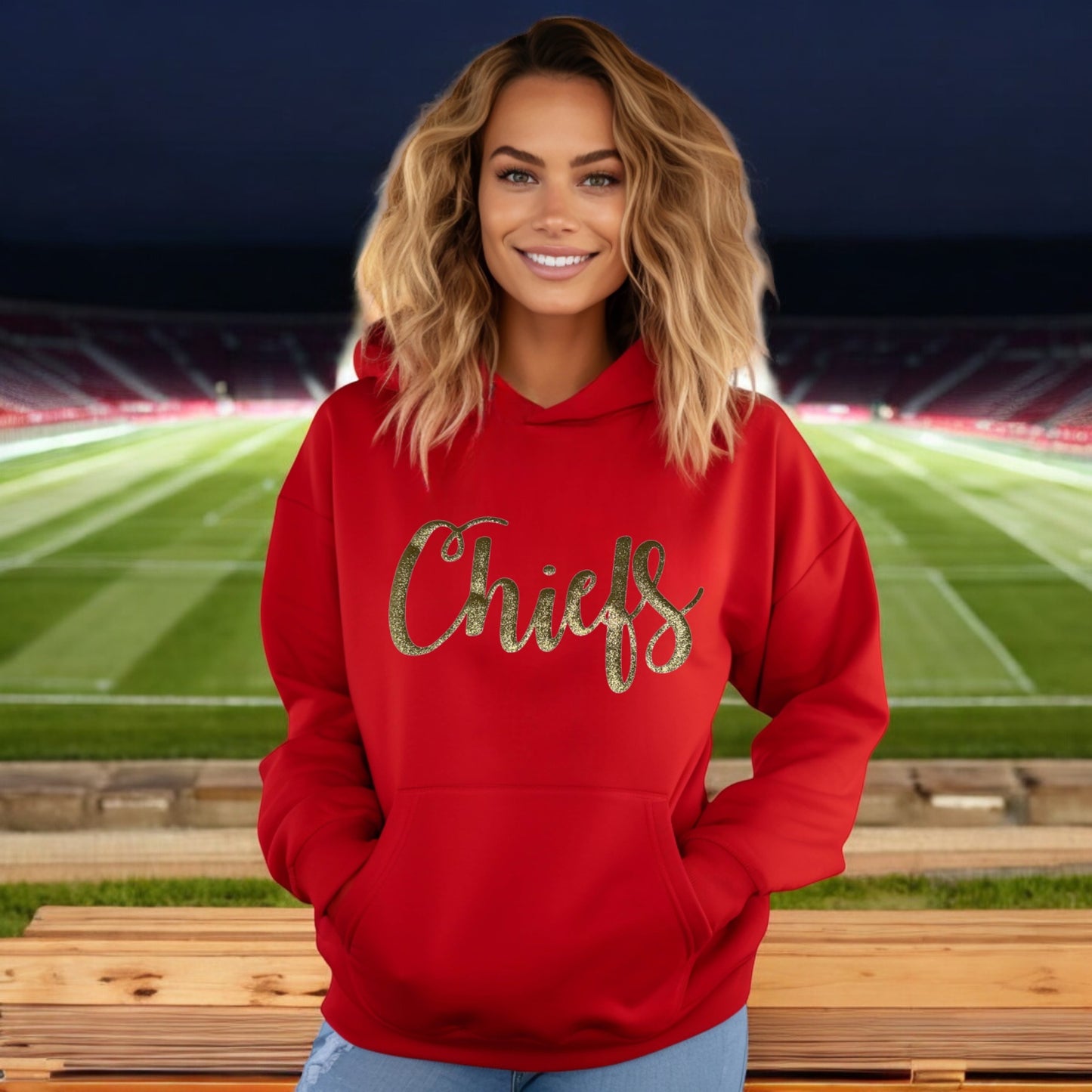 Glitter Chiefs Hoodie in Red & Gold for Women Hooded Sweatshirt