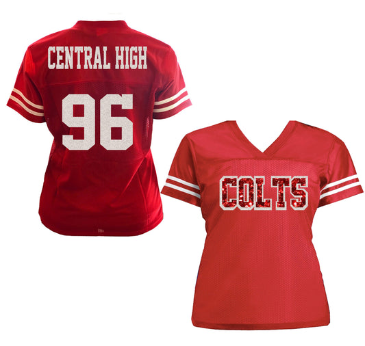 Customized Glitter Football Jersey with 2 colors glitter , Colts Red White