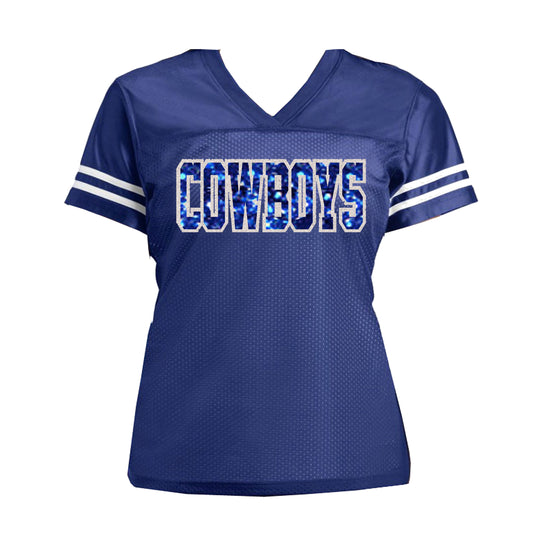 Cowboys Royal Blue Glitter Women’s Jersey Football Shirt, Dallas
