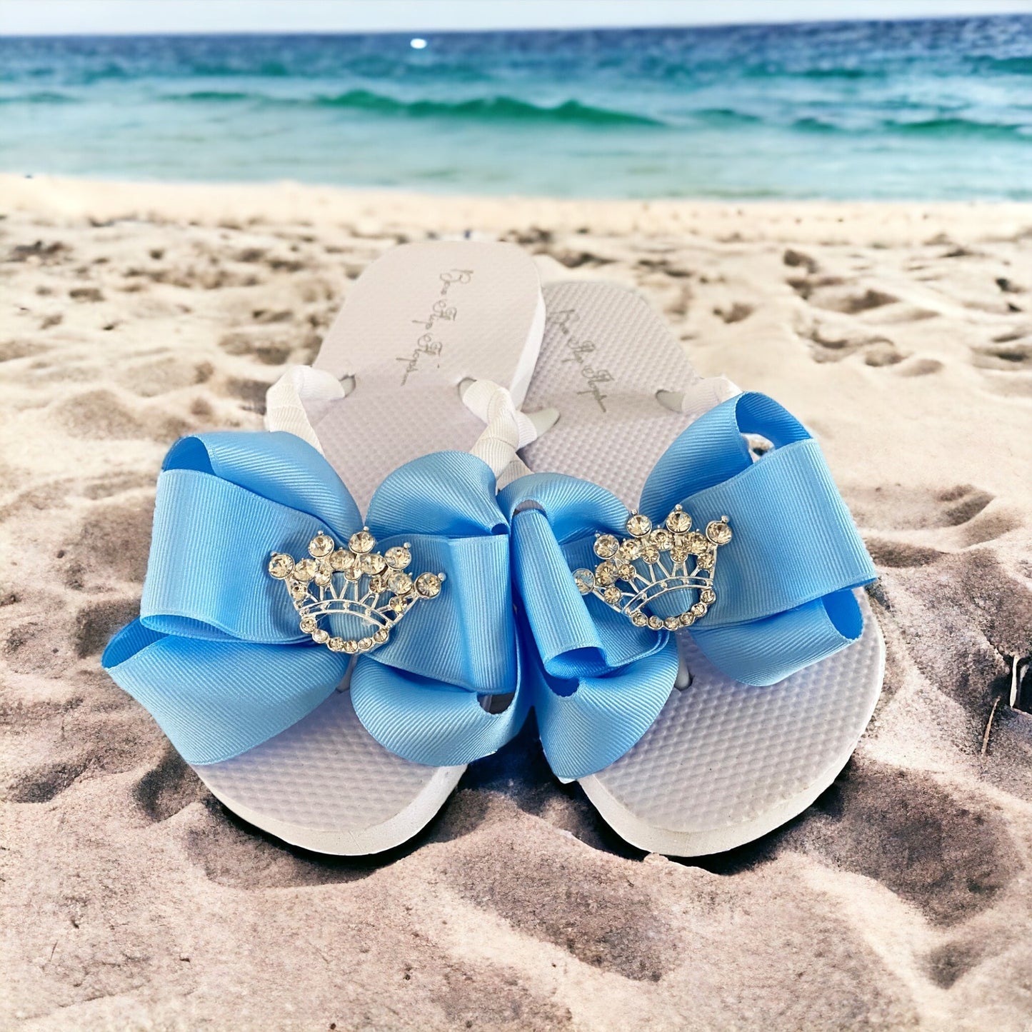 Gray Bow Flip Flops Rhinestone Crown, Choose Colors & Embellishment