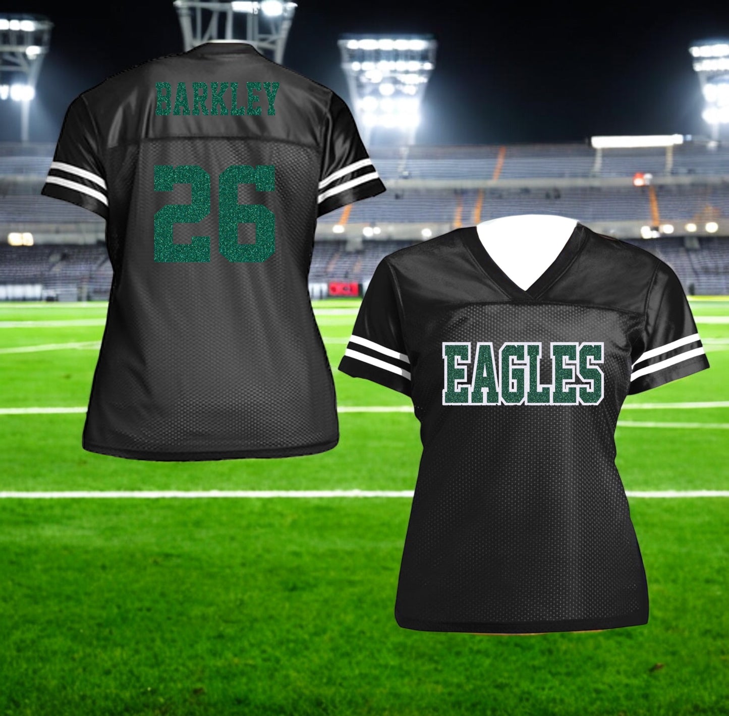 Eagles Jersey Shirt for Philadelphia Football Women in Black Green White, Philly Ladies