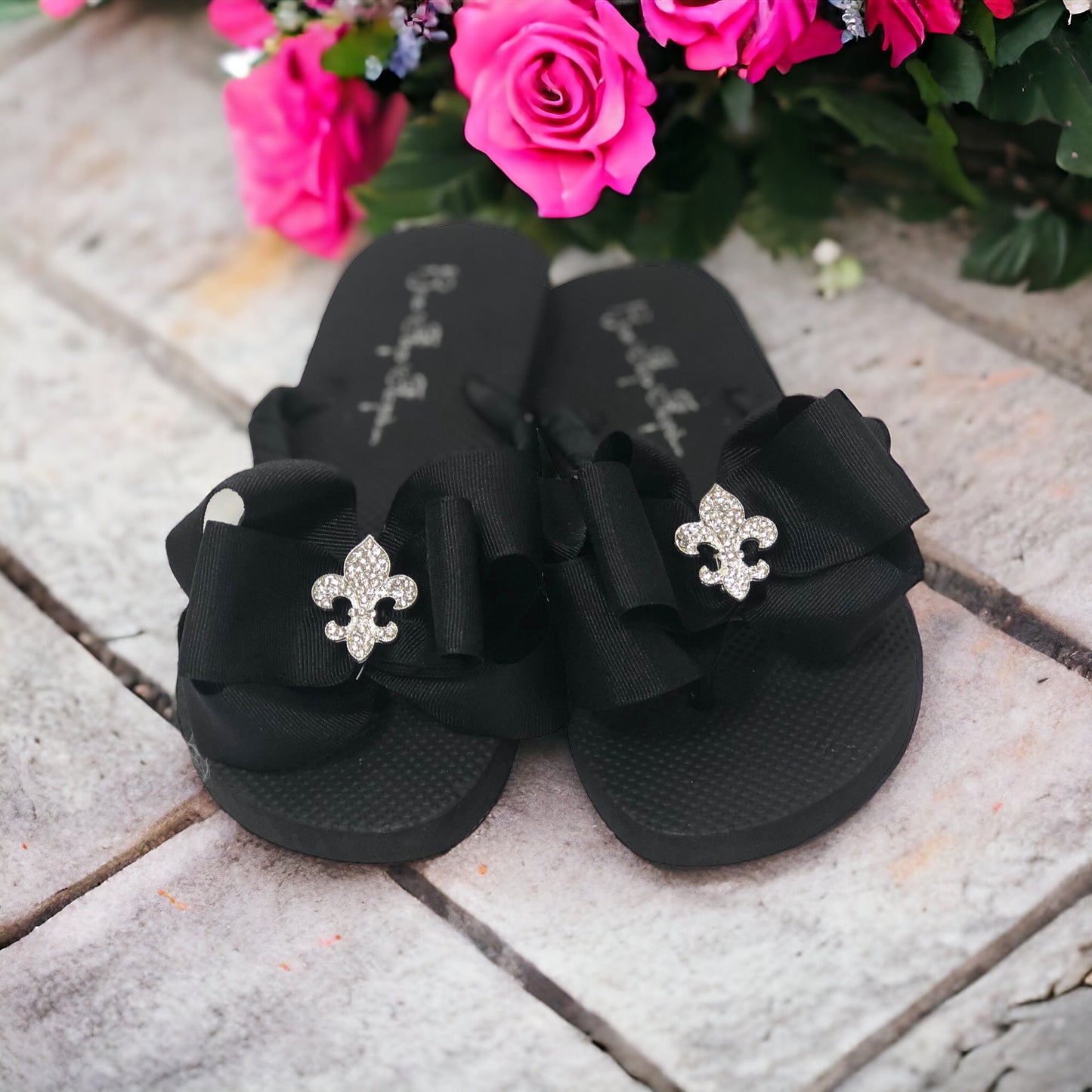 White & Blue Rhinestone Crown Tiara Bow Flip Flops - choose your colors