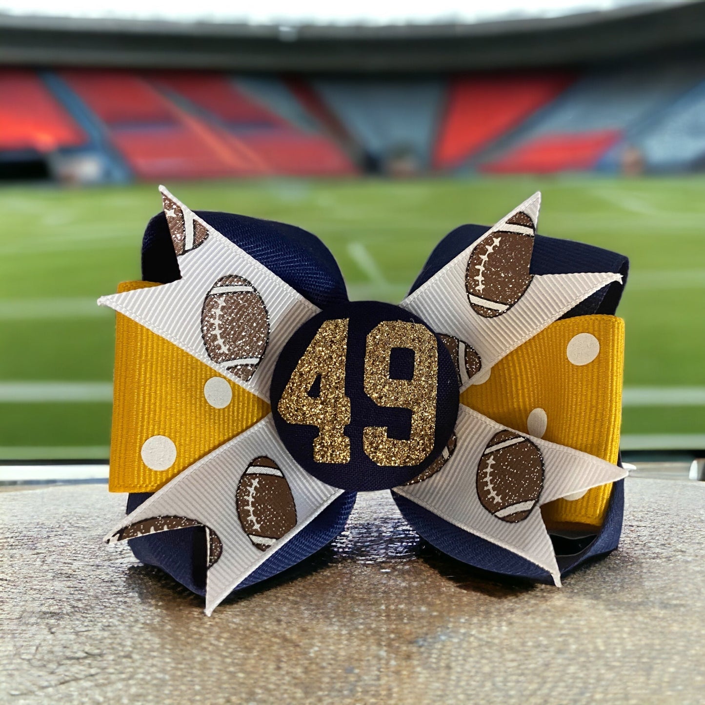 Baseball Initials Glitter Hair Bow, Sister Girls Team Choose Colors, Electric Blue Royals