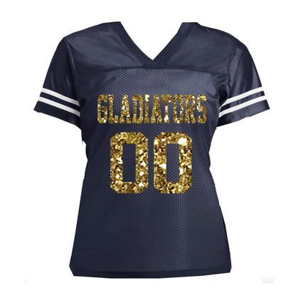 School & Number Glitter Jersey, Customizable Football Shirt
