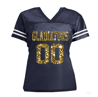 Glitter Football Women's Mom Jersey with School Team Name, Warriors