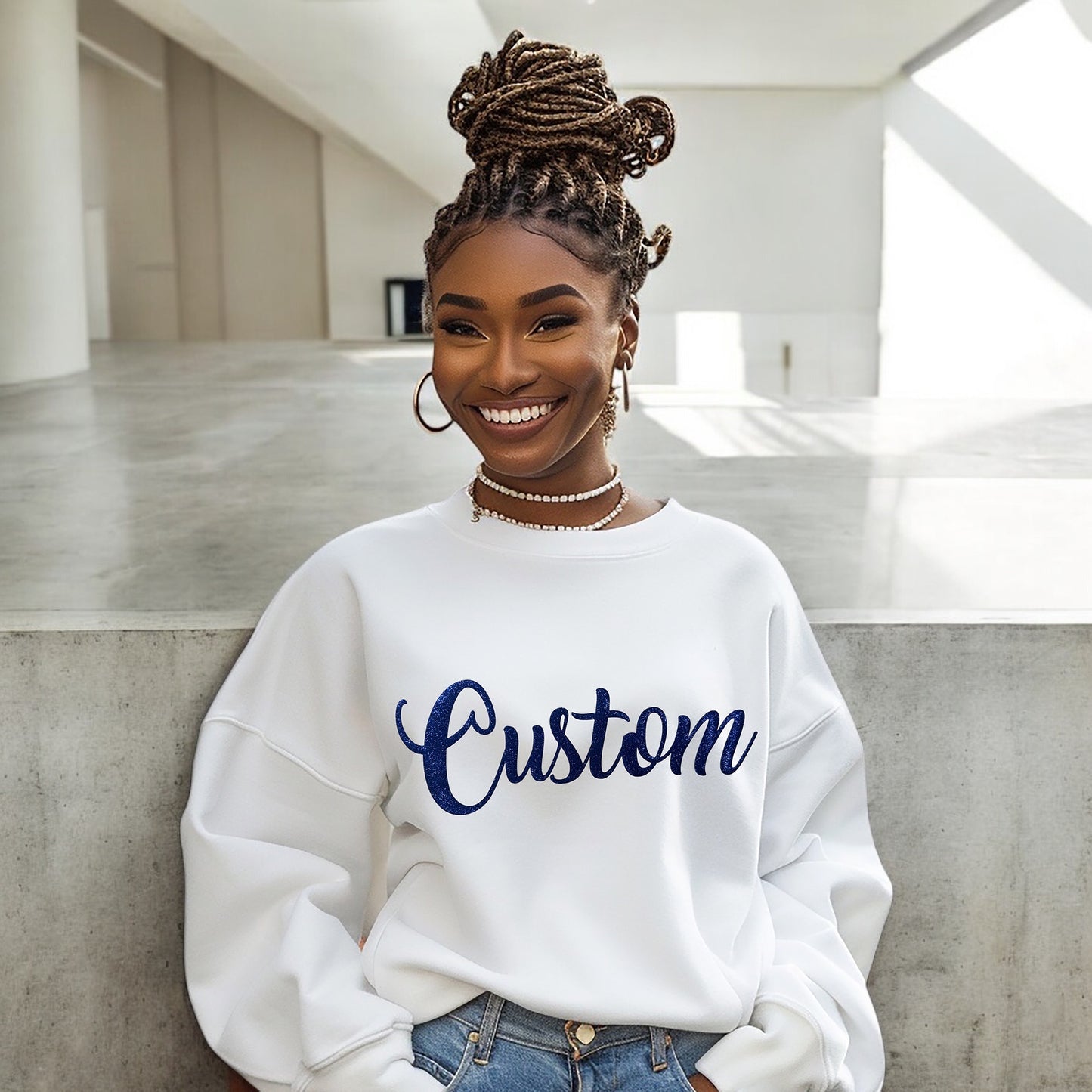 Glitter Name Sweatshirt, Teacher Coach Gift, Bridal Accessory for Honeymoon, Vow Renewal and Destination Vacation