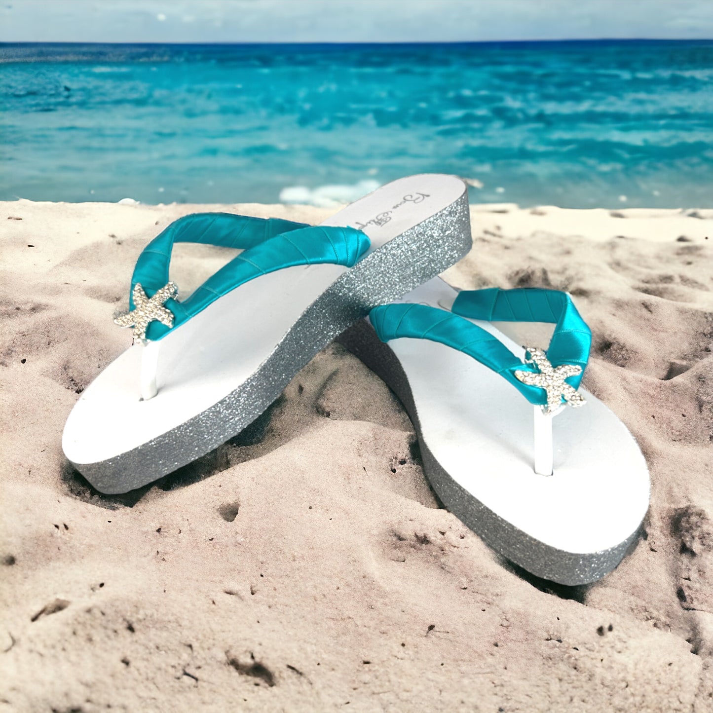 Wedge Heel Glitter Flip Flops, Rhinestone Princess Tiara, Ivory Black Champagne, Choose Your Colors
