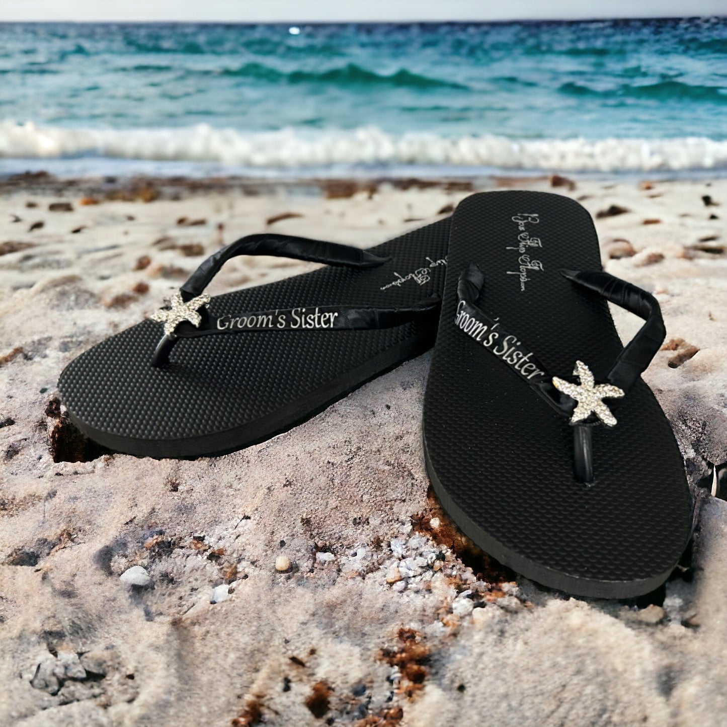 Wifey Flip Flops with Rhinestone Lace Embellishment , White Ivory & Silver